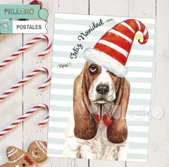Postal Imprimible Navidad :perro Bassed Hound