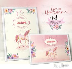 Kit imprimible Unicornios y Flores - Pirulero