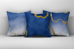 Kit 3 Capas de Almofadas Decorativas Listras Azul e Dourado 018