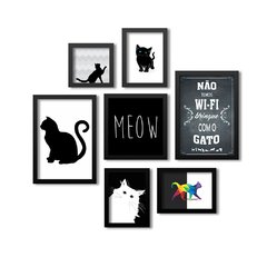 Conjunto Kit 7 Quadros Decorativos Gato Meow - comprar online