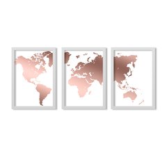 Conjunto Kit 3 Quadros Mapa Mundial Rosê - Los Quadros | Quadros para sua decoração
