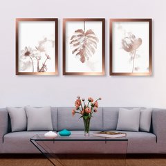 Kit 3 Quadros Decorativos Arte Floral Neutra - comprar online