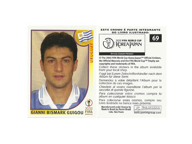 Figurinha Copa Fifa 2002 Uruguay Gianni Guigou NÂº 69