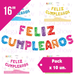 Globo Set Feliz Cumpleaños 16" - Promo x 10 Sets