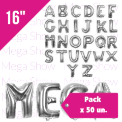 Globo letras Plateadas 16" - Promo x 50 un