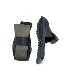 Flat bicolor, couro preto e musgo, sola preta exclusiva, ref. 012.805 - Ipadma - calçados sustentáveis