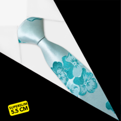 Gravata Slim Floral Azul Turquesa - Et4JNB na internet