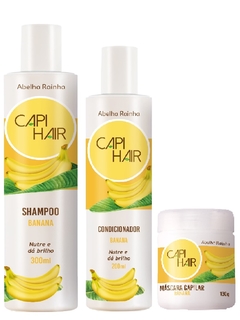 Kit Shampoo + Condicionador + Máscara Nutritivo de Banana Capi Hair Abelha Rainha
