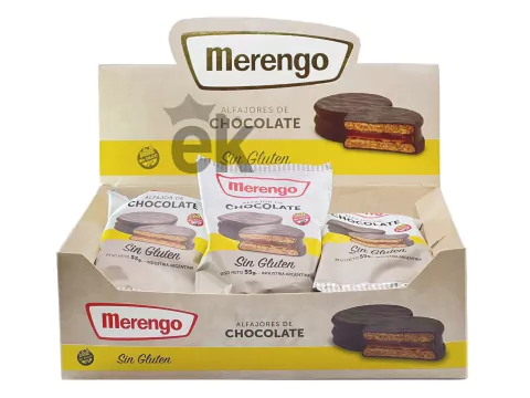 Caja alfajor de chocolate relleno de ddl sin tacc x 18u "Merengo"