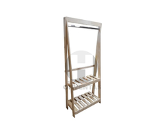 Perchero Plegable 1 mt con 2 Estantes barral de madera