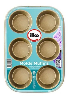 Imagen de Molde Antiadherente Para 6 Muffins Ilko Dorado