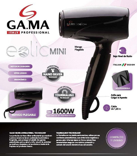 Secador De Pelo Gama Eolic Cx 1600w Compacto Y Liviano