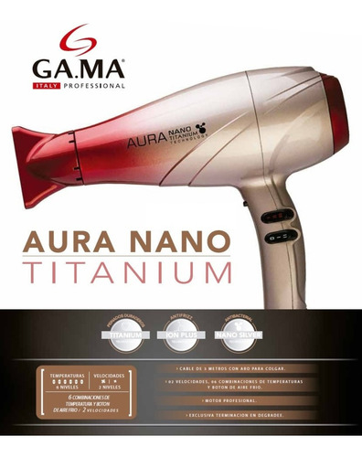 Secador De Pelo Gama Aura Nano Titanium 2400w Profesional