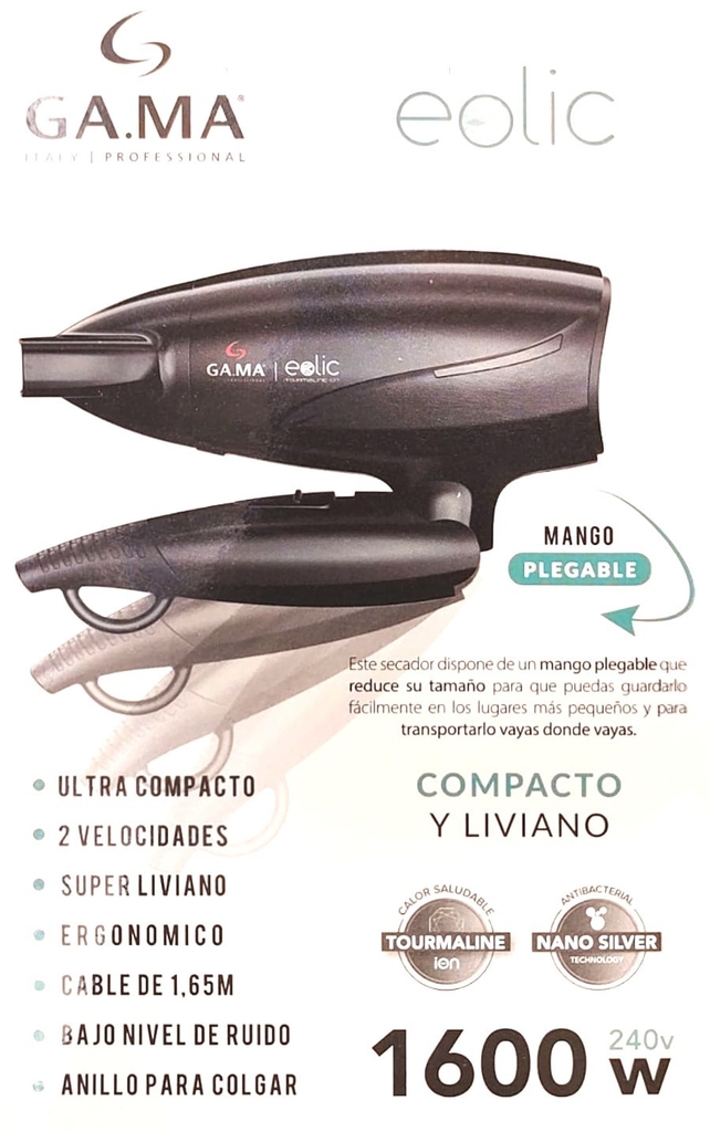 Secador De Pelo Gama Eolic Mini 1600w Plegable Super Liviano