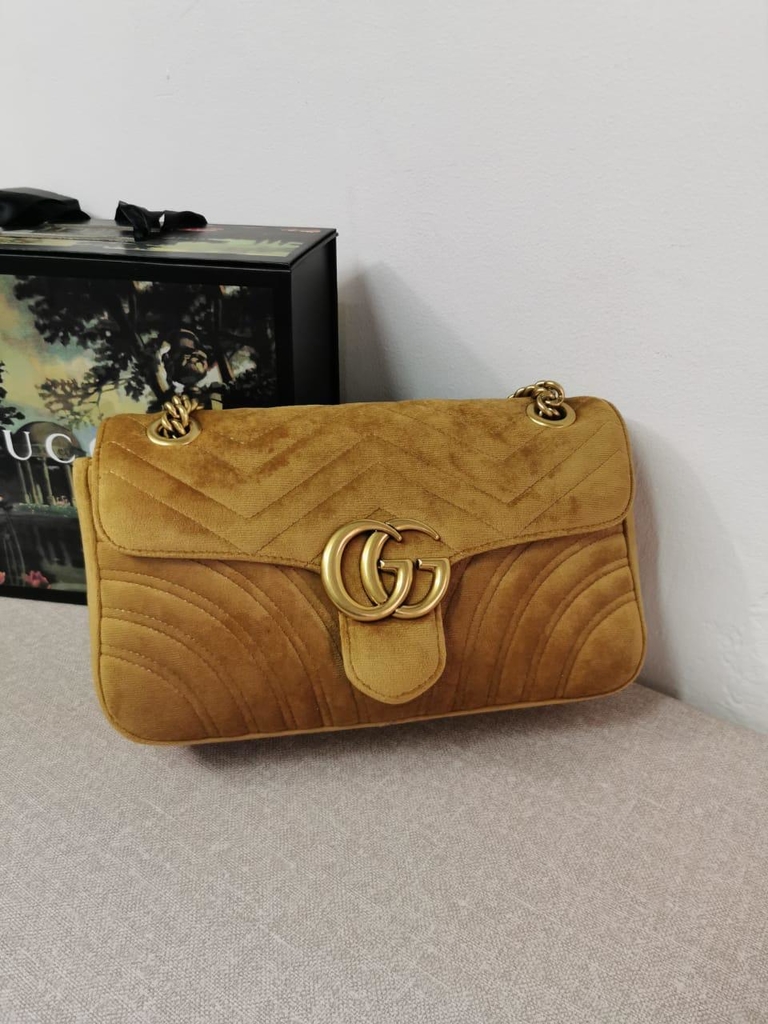 gucci marmont brown velvet bolsa