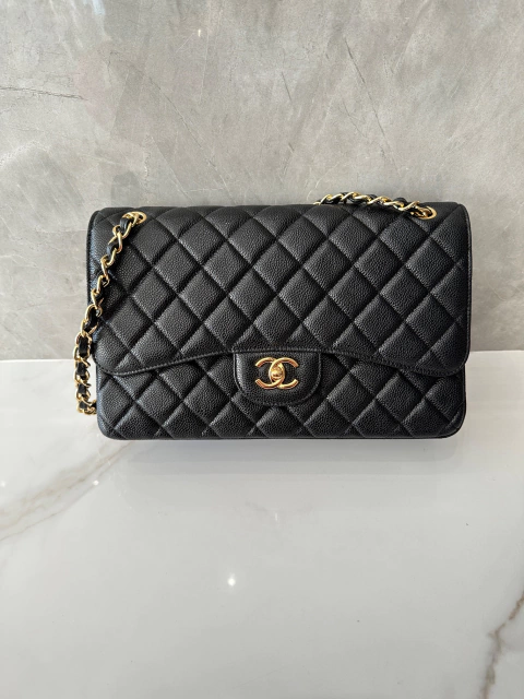 Bolsa Jumbo Classic Preta Caviar Italiana