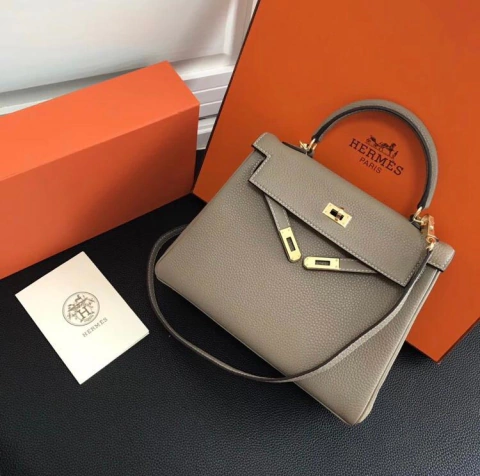 Bolsa Hermes Kelly 25 Togo Cinza Dourada Italiana
