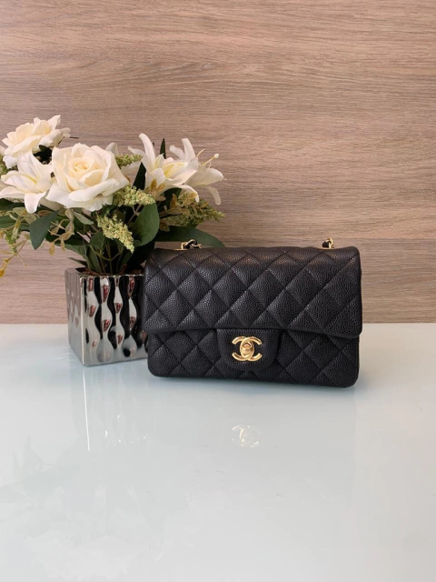 Bolsa 2.55 Classic Mini Preta Caviar Dourada Italiana