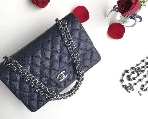 Bolsa 2.55 Clássica Azul Marinho Caviar Italiana