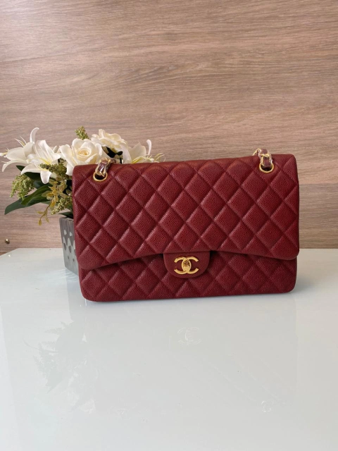 Bolsa Jumbo Clássica Vinho Caviar Italiana