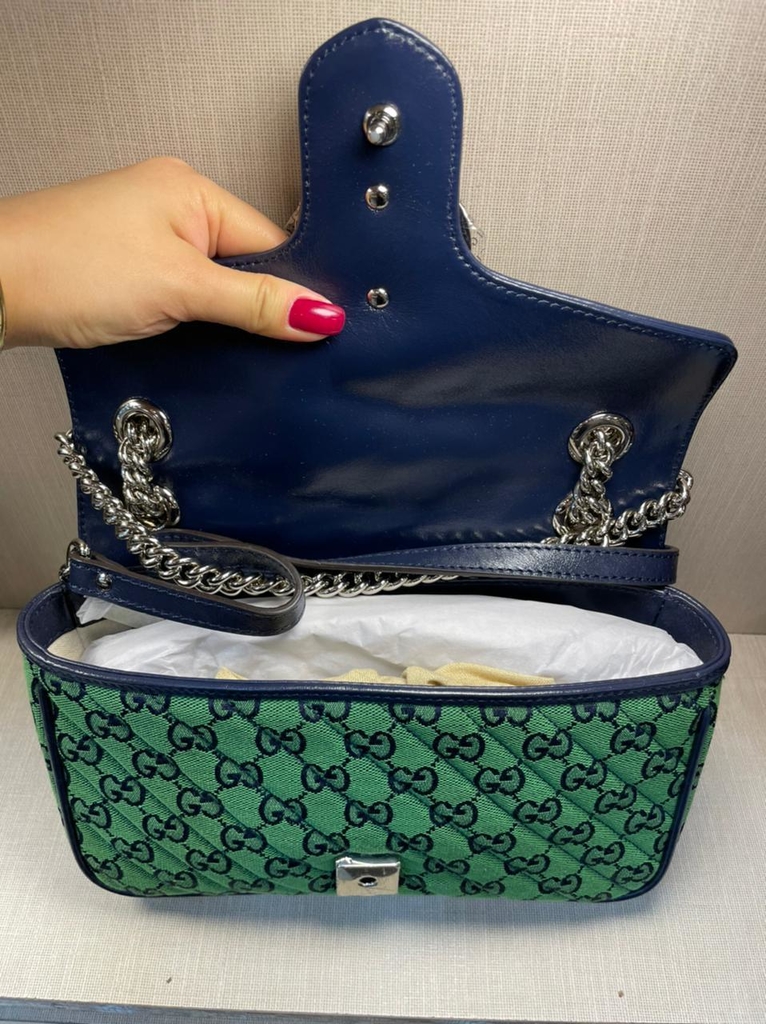 gucci marmont denim bolsa