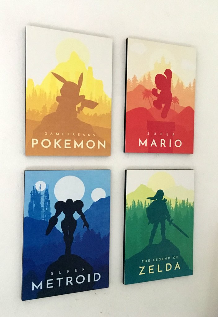 Combo 4 cuadros Videojuegos: Pokemon - Mario -Metroid - Zelda