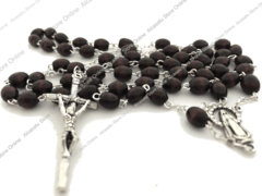 rosario madera alcasatu marron cruz rosarios virgen maria advocaciones