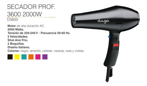 Secador De Pelo Profesional Duga 3600 D3600