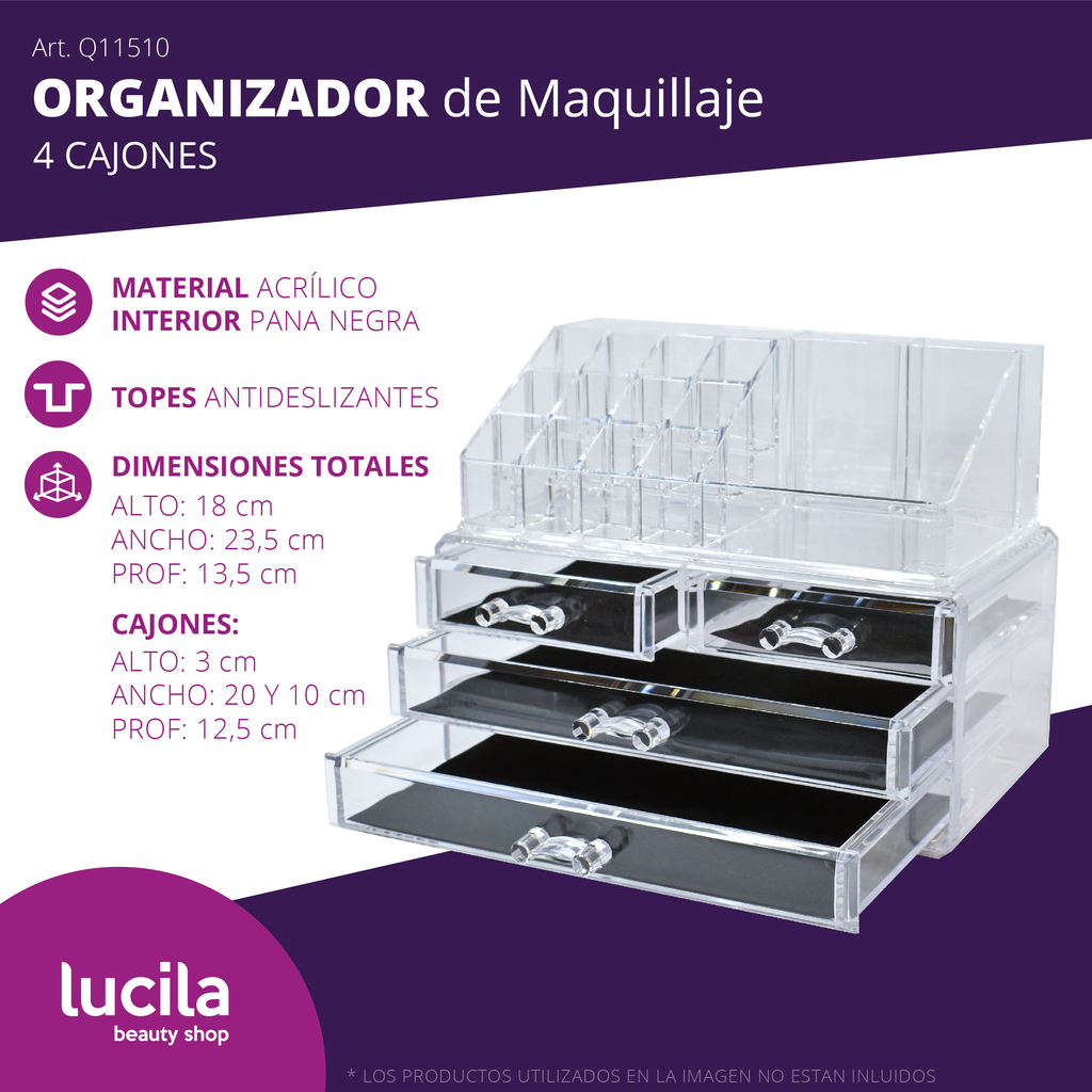 Organizador De Maquillaje Acrílico | 3 Compartimentos, 18x6.8x9 Cm | Soporte Para Pinceles, Cosméticos Y Utensilios De Oficina