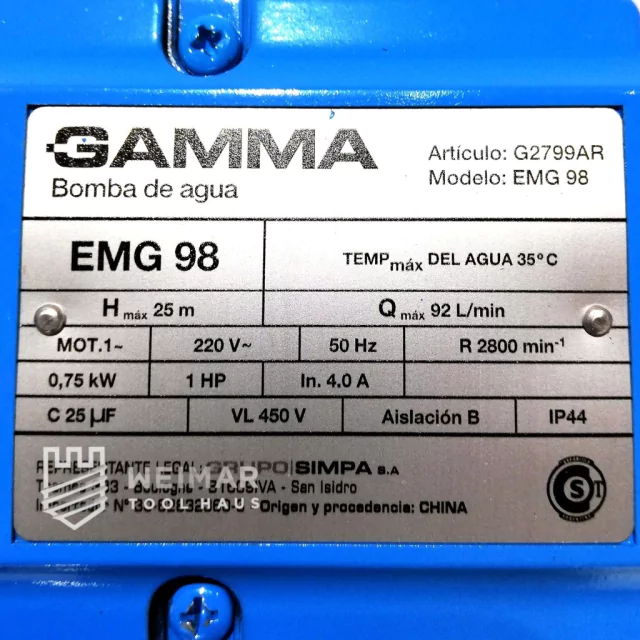 Bomba Centrifuga Agua Gamma 1hp Cp100 H.max 25mt