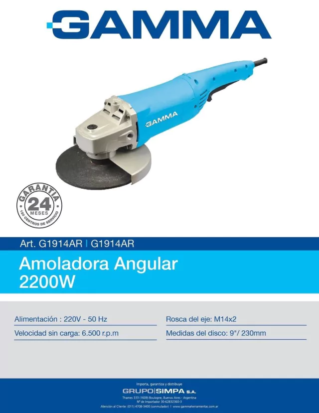 Amoladora Angular 2200w 230mm 6500rpm G1914ar Gamma