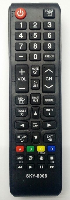 Controle Tv Samsung Smart Hub Futebol cód CNN 8008 / Sky 8008 / FBG 7036 / RBR 8008/ VC 8197/ LE 7028 / MAX BN59