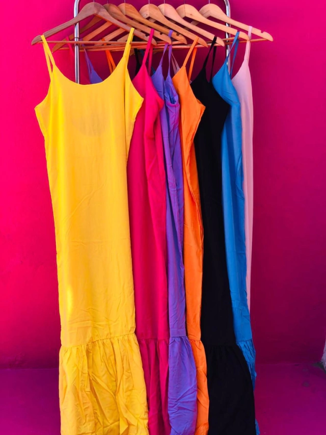 Vestido Largo Fibrana con Volado Ancho #7089 Vestido Largo Fibrana con Volado Ancho #7089