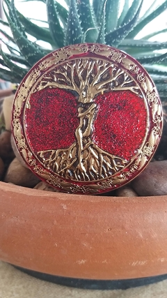 Orgonite de mesa árvore da vida vermelho com dourado 8cm