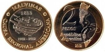 moneda de 2 pesos " 30 Aniversario de la Recuperación de las Islas Malvinas, Georgias y Sandwich del Sur "