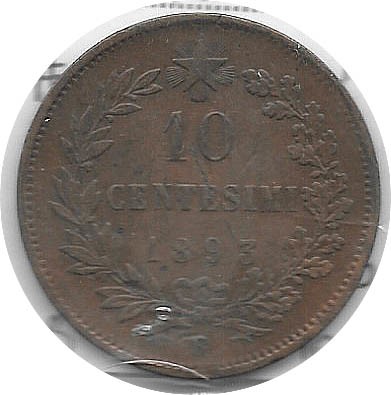 ITALIA, 10 CENTAVOS, KM#27.2, AÑO 1893