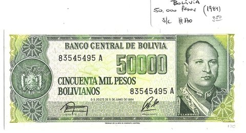 BOLIVIA 1984, 50.000 PESOS, S.C