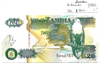 ZAMBIA 1992, 20 KWACHA, S.C