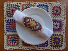 Americano de crochet multicoloridos + Porta Guardanapo de crochet + guardanapo de algodão Cru !! 3 peças !! - comprar online