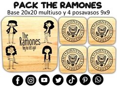 PACK RAMONES MULTIUSO - BASE Y POSAVASOS DE MADERA - PICATABLAS GRABADO LASER