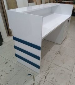 Balcão caixa MDF Branco com faixa azul.cód BLX4 na internet