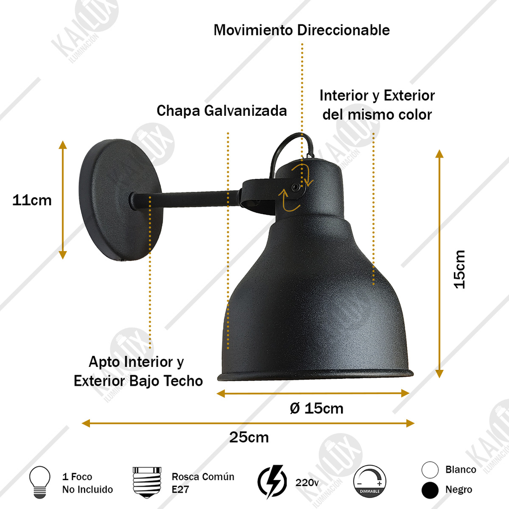 Aplique De Pared Industrial Con Brazo Oscilante Regulable Negro | Meses