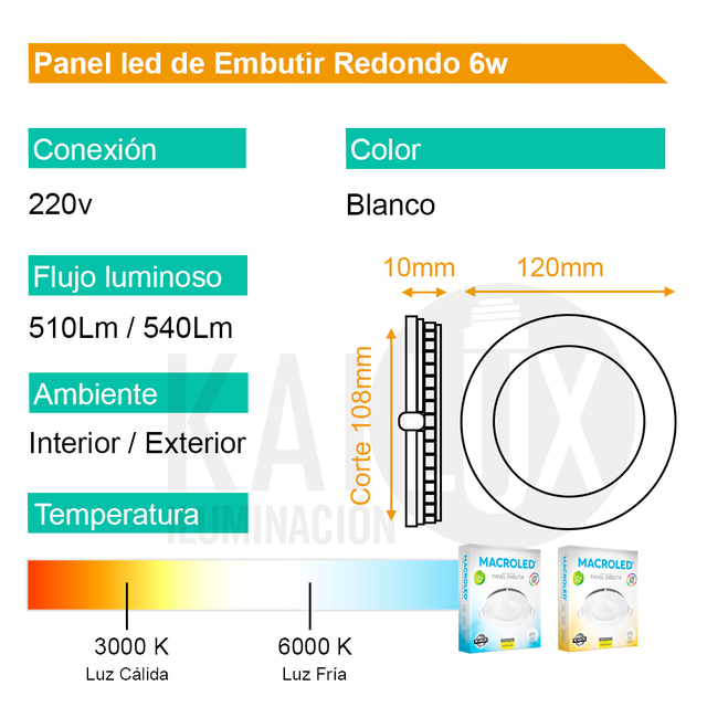 Panel Led de Embutir 6w Redondo - Kailux Iluminación