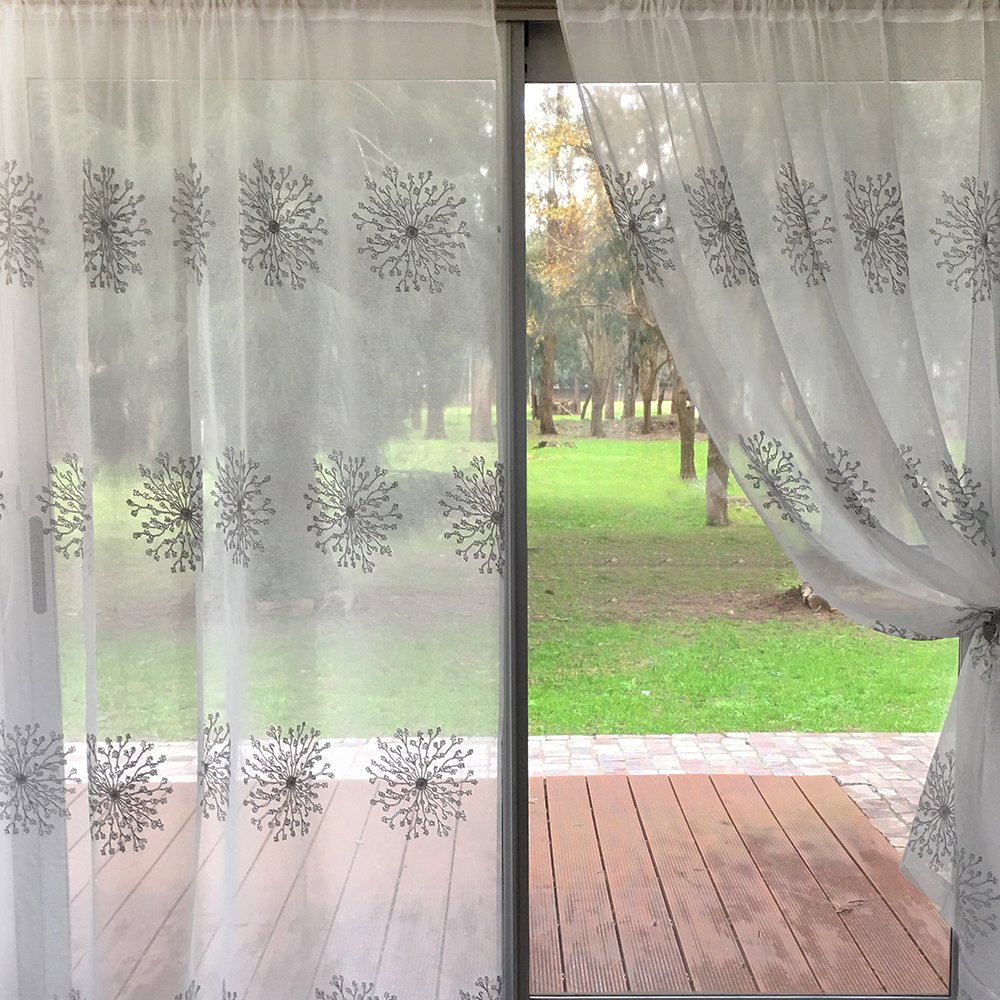 cortinas ambiente organza bordadas tania gris 2 panos 145x220