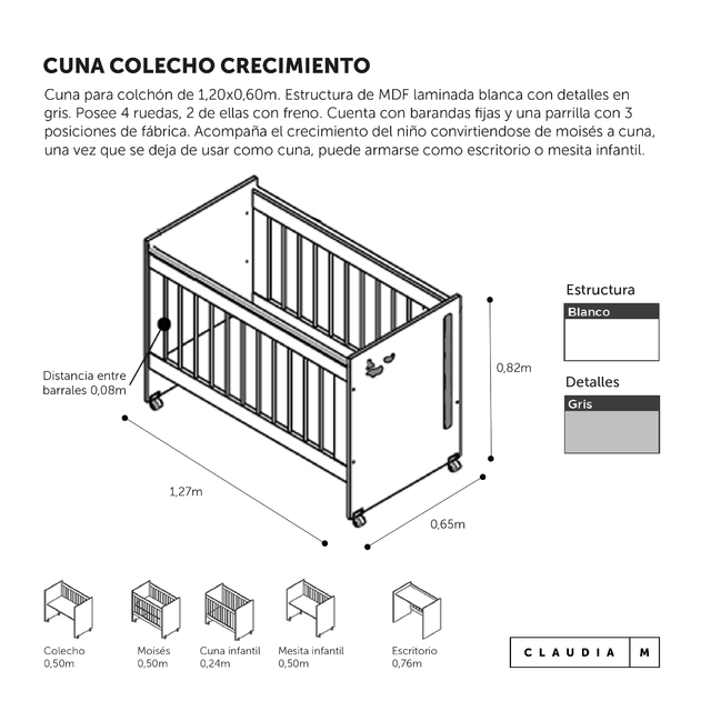Cuna Charriot Colecho Crecimiento convertible en 5 funciones