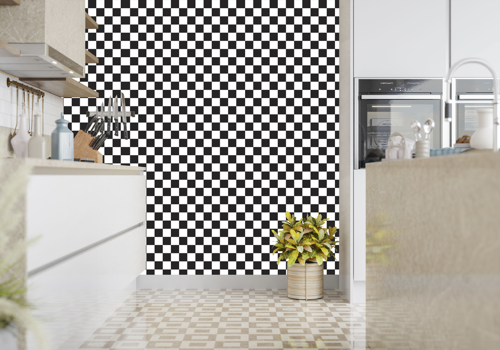Papel de parede xadrez preto e branco qcola