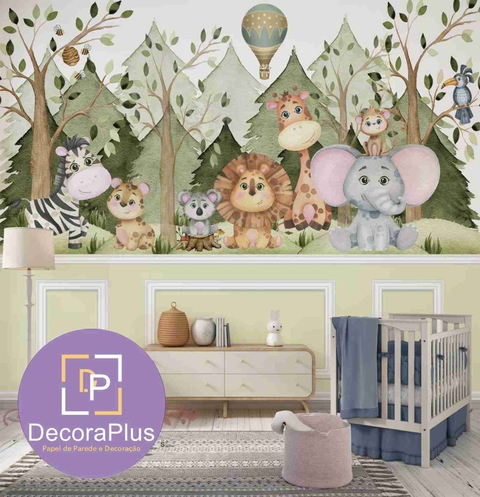 Papel De Parede Personalizado Infantil Jardim Aquarela Colorido Ramos E  Galhos Decoração Menina Quarto Personalizado Vinil 