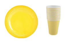 Kit 10 copos e prato de papel amarelo liso - comprar online
