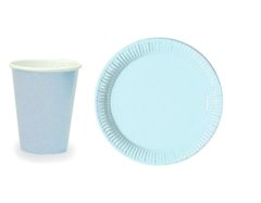 Kit 10 copos e prato de papel azul claro liso - comprar online