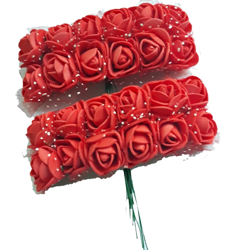 144 Mini Rosas Artificiais De Eva com tule Vermelho